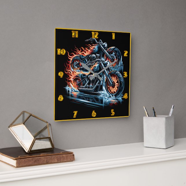 Racing a hot bike in a frozen world square wall clock (Office)