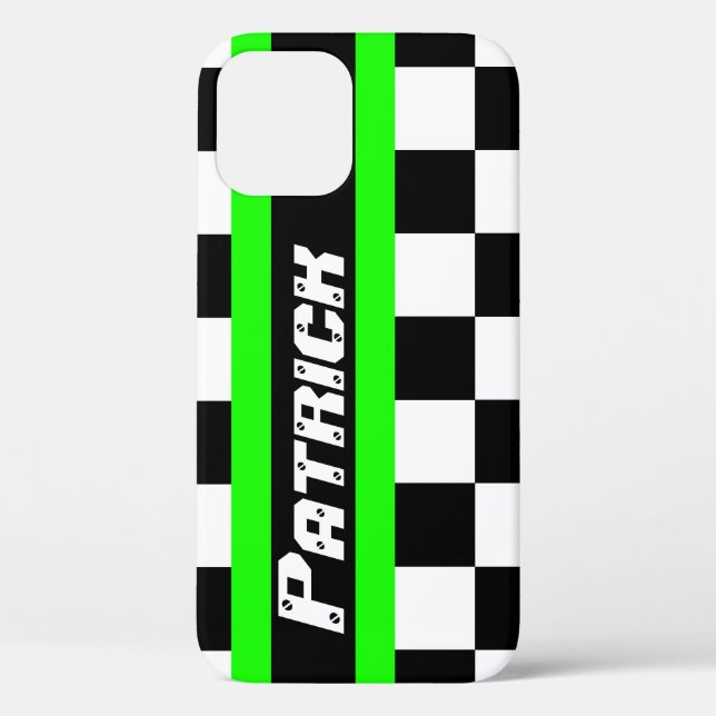 Racing auto sports chequered flag name iphone case (Back)