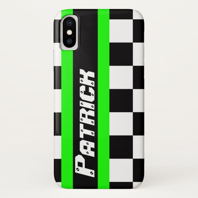 Racing auto sports chequered flag name iphone case (Back)