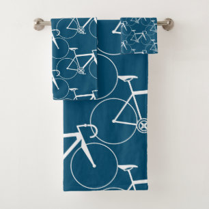 RACING BICYCLE MOTIF IN BLUE AND WHITE BATH TOWEL SET