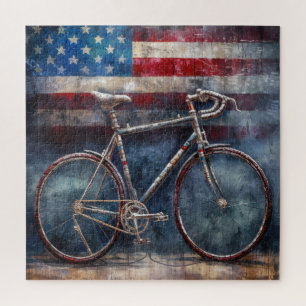 racing bike in acrylic american flag background jigsaw puzzle