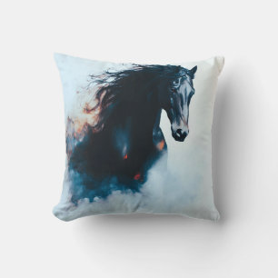 Racing Black Horse Portrait Minimalist Cushion