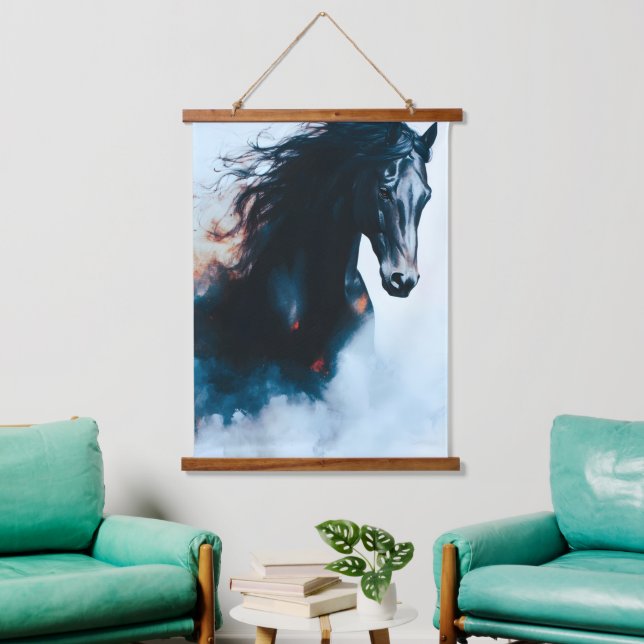  Racing Black Horse Portrait Minimalist Hanging Tapestry (Living Room)