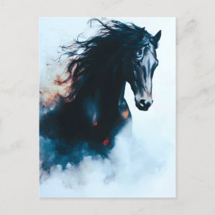 Racing Black Horse Portrait Minimalist Holiday Postcard