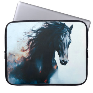 Racing Black Horse Portrait Minimalist Laptop Sleeve