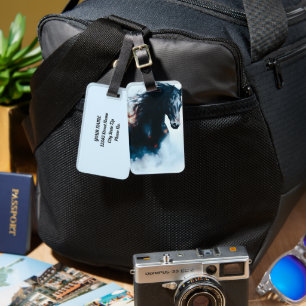 Racing Black Horse Portrait Minimalist Luggage Tag