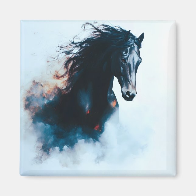  Racing Black Horse Portrait Minimalist Magnet (Front)