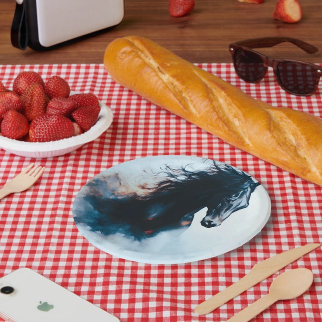  Racing Black Horse Portrait Minimalist Paper Plate (Picnic)
