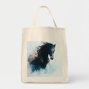 Racing Black Horse Portrait Minimalist Tote Bag