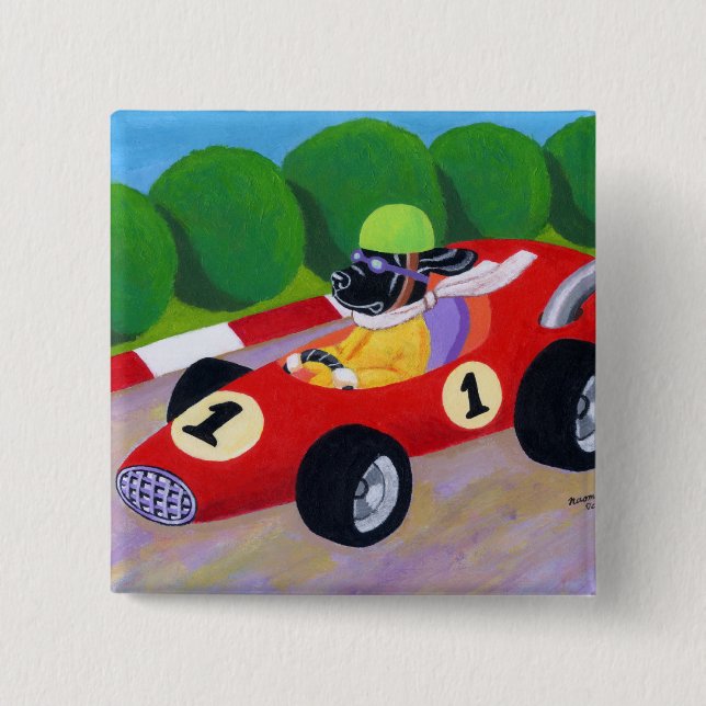 Racing Black Labrador 15 Cm Square Badge (Front)