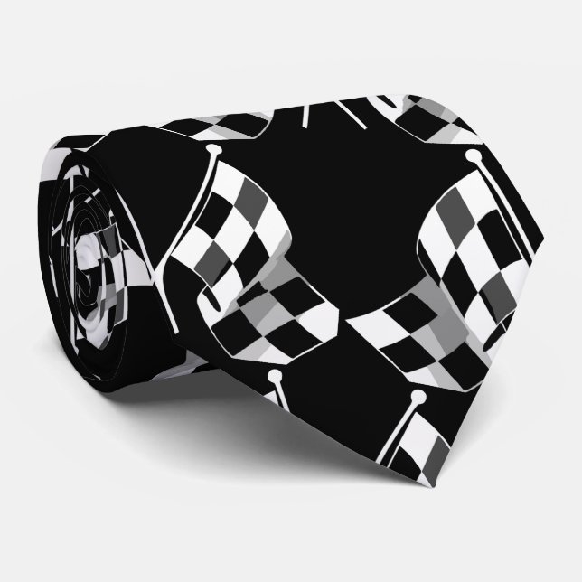 Racing Black White  Check Flag  Necktie (Rolled)