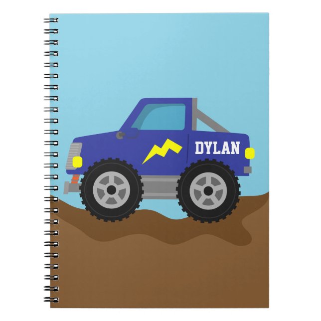 Racing Blue Monster Truck, for Boys Notebook (Front)