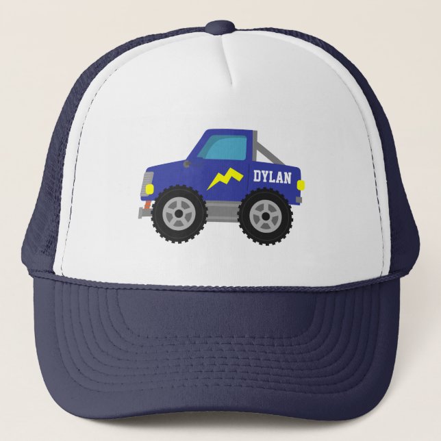 Racing Blue Monster Truck, for Boys Trucker Hat (Front)