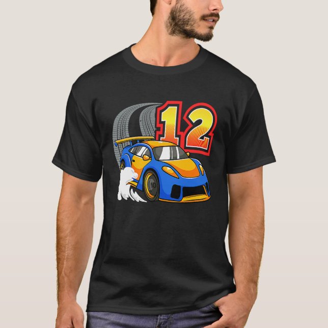 Racing Car 12th Birthday 12 Years Old Toddler Boy T-Shirt (Front)