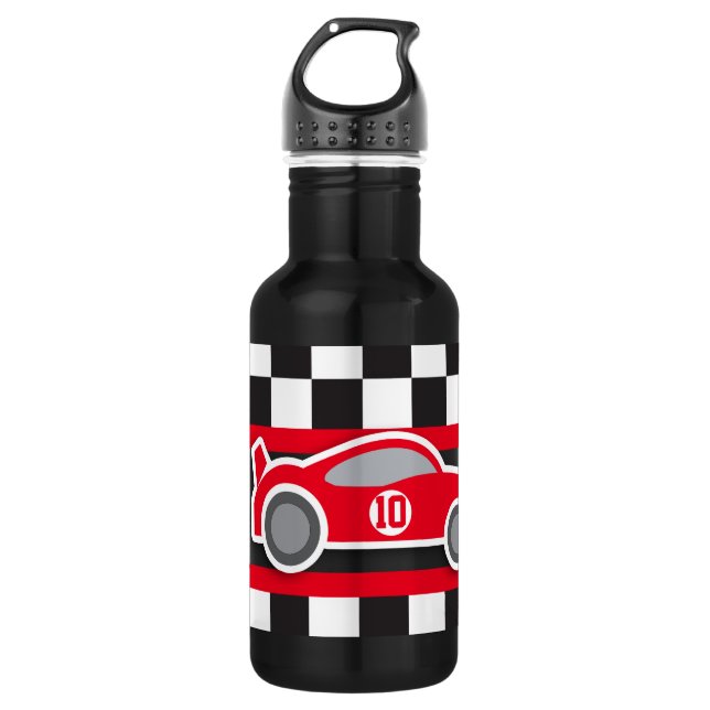 Racing car and flag kids named small drinks bottle (Front)