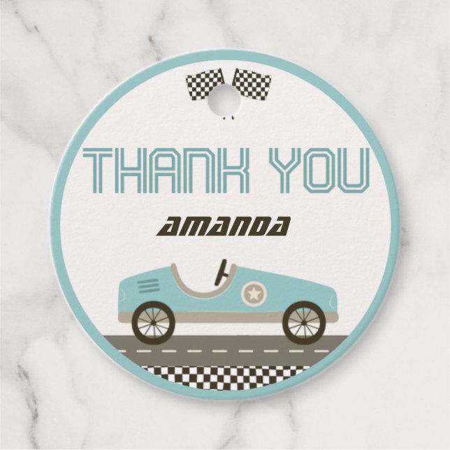 Racing Car Baby Shower Circle Thank You Tag (Front)