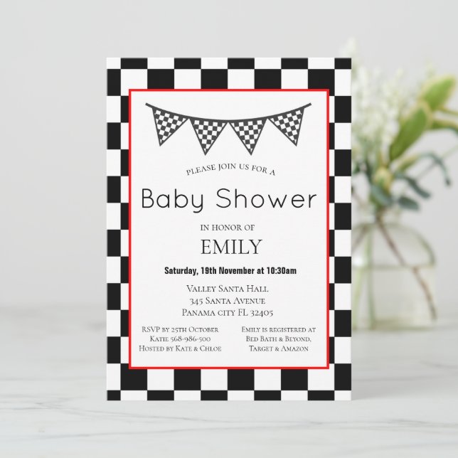 Racing Car Baby Shower Invitation, Birthday Invita Invitation (Standing Front)