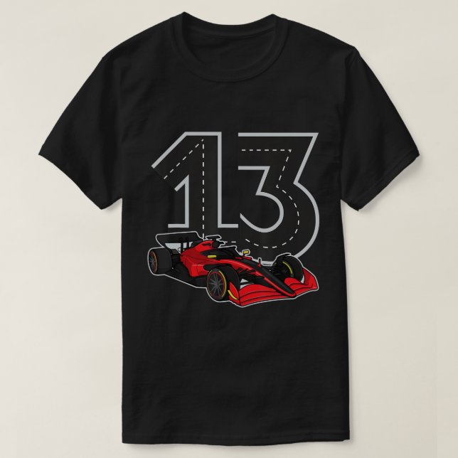 Racing Car Birthday Boy Race Track Number 13 Years T-Shirt (Design Front)