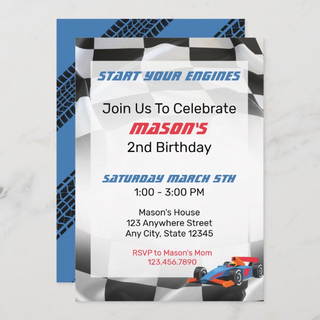 Racing Car Birthday Party Invitation (Front/Back)