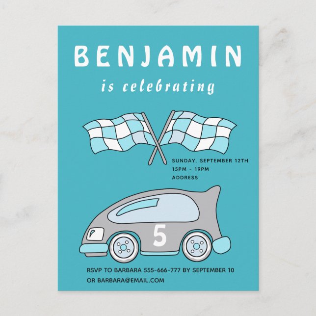 Racing Car Birthday Party Invitation Postcard (Front)
