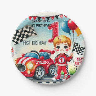Racing Car Boy 1st Birthday Party Paper Plate