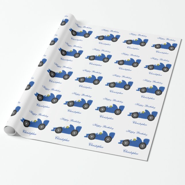 Racing Car Design Birthday Present Wrapping Paper (Unrolled)