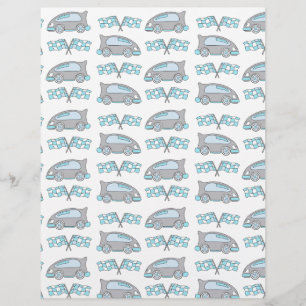 Racing Car Flag Blue Grey Kids Scrapbook Paper