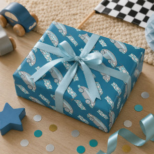 Racing Car Flag Blue Kids Pattern Wrapping Paper