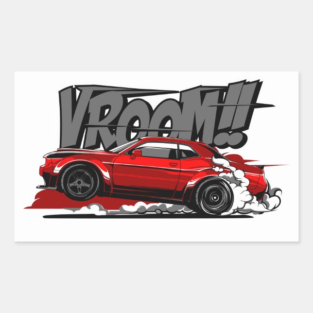 RACING CAR FULL SPEED VROOM! RECTANGULAR STICKER (Front)