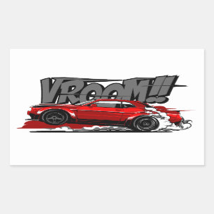 RACING CAR FULL SPEED VROOM! RECTANGULAR STICKER