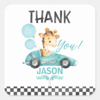 Racing Car Giraffe Birthday Thank You