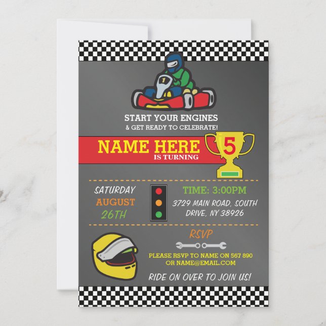 Racing Car Go Karting Kart Birthday Party Invite (Front)