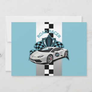 Racing car green, black & white birthday invitatio invitation