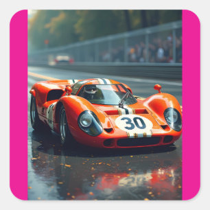 Racing car number 69 in beautiful colours square sticker