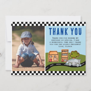 Racing Car on Road Boy Photo Birthday Thank You Card