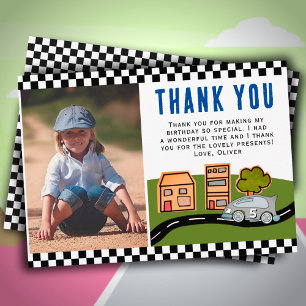 Racing Car on Road Boy Photo Birthday Thank You Card