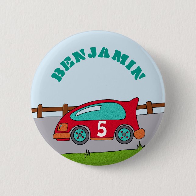 Racing Car Personalizable Birthday 6 Cm Round Badge (Front)