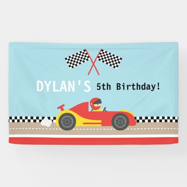 Racing Car Racer Boys Birthday Party Personalised Banner (Horizontal)