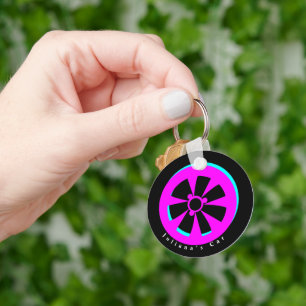 Racing Car Rim Neon Pink Black Key Ring