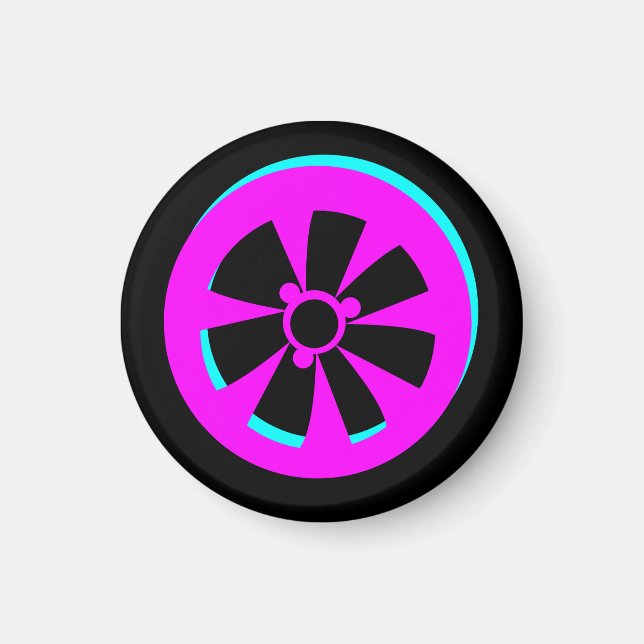 Racing Car Rim Neon Pink Black Magnet (Front)