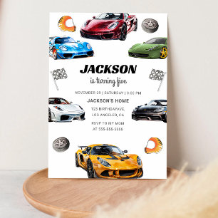 Racing Car Speed Red 5th Birthday Invitation