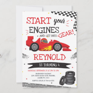 Racing Car Start Your Engines Race Car Birthday Invitation