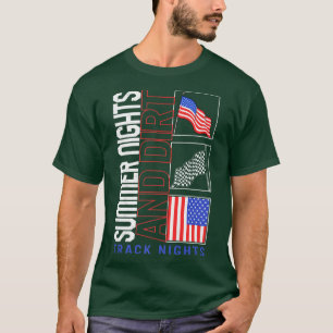 Racing Car Summer Night Dirt Track Lights USA Flag T-Shirt