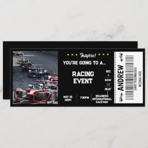 RACING CAR SURPRISE  GIFT TICKET INVITATION