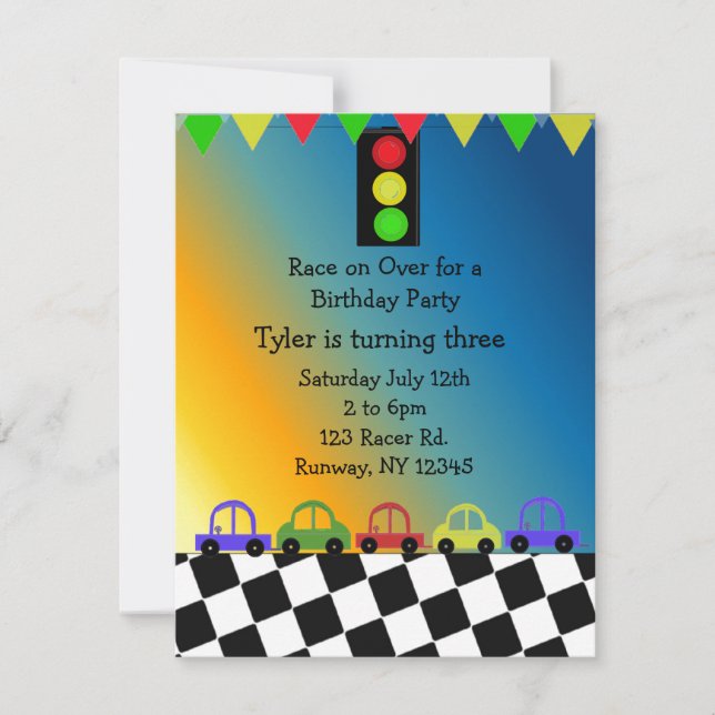 Racing Car Traffic Light Birthday Party Invitation (Front)