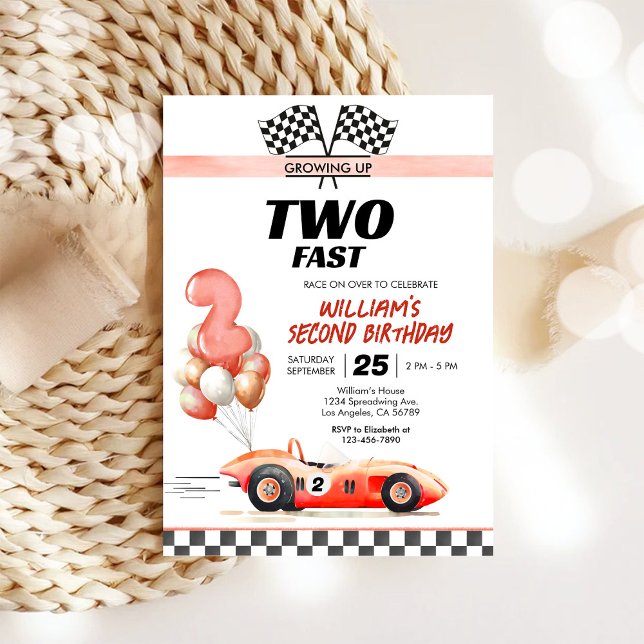 Racing Car Two Fast 2nd Birthday Invitation (Creator Uploaded)
