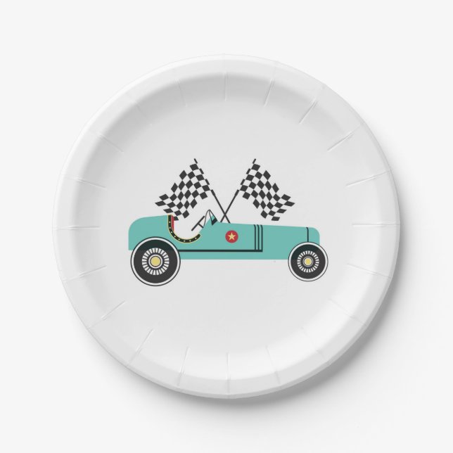 Racing Car Vintage Party Paper Plate (Front)