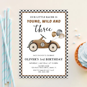 Racing Car Young Wild & Three Boys Birthday Invitation