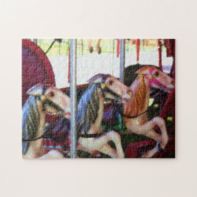 Racing Carousel Horses Photo Painting  Jigsaw Puzzle (Horizontal)