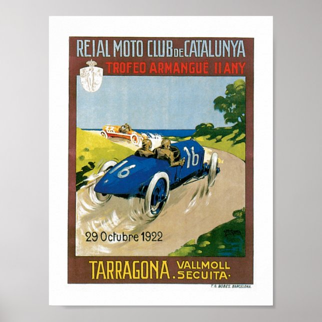 Racing cars 1922 Vintage Art Print Poster (Front)